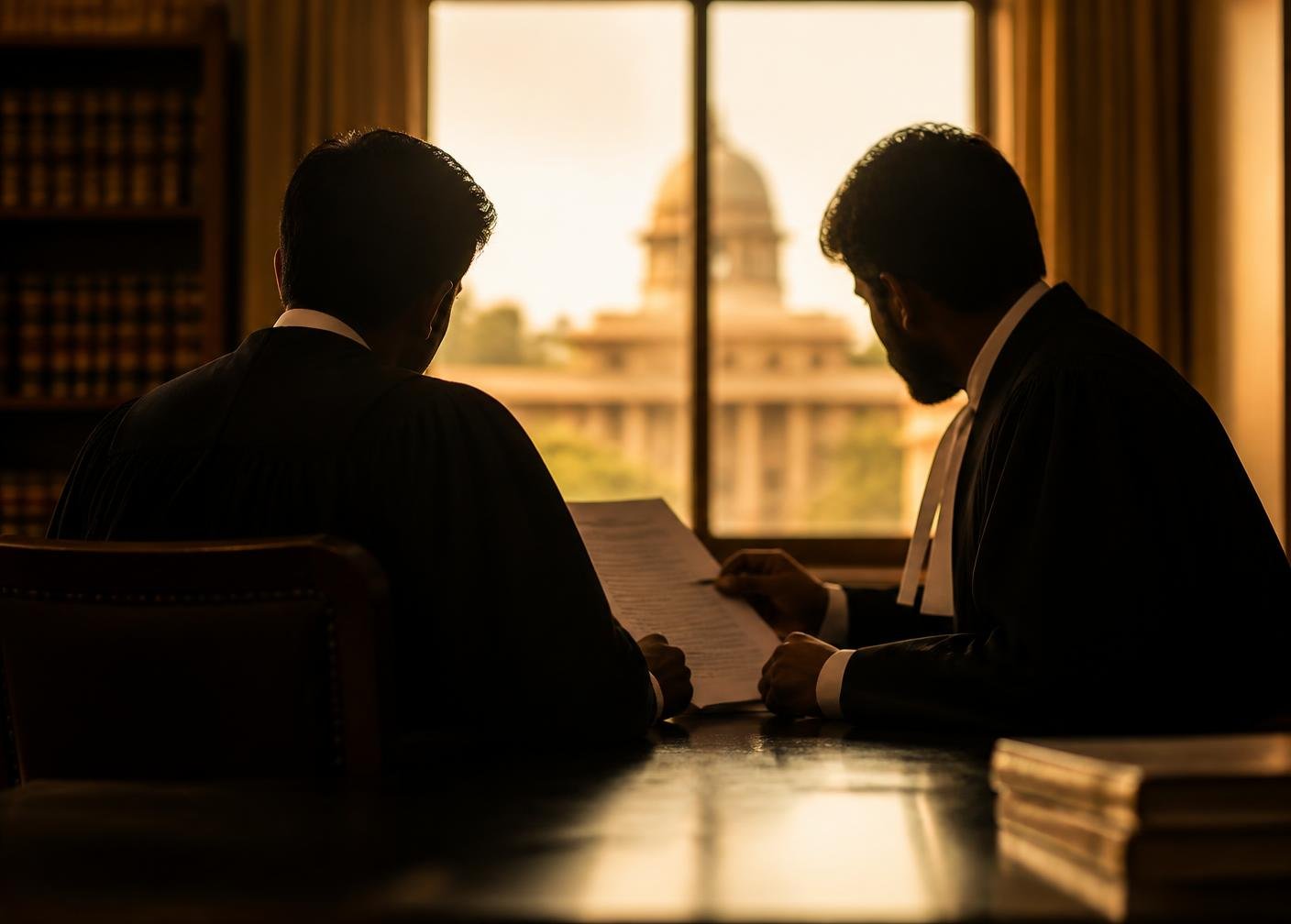 Advocates reviewing a brief at Juris & Nova Chambers